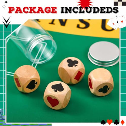Seenelling 4 Pcs Wooden Marker Dice with Box for Euchre Game,Brown,1.57'' | Ace Indicator for Poker, Wooden Dice Cube with Clear Prints, Great Gift for Card Players, Storage Tube Included