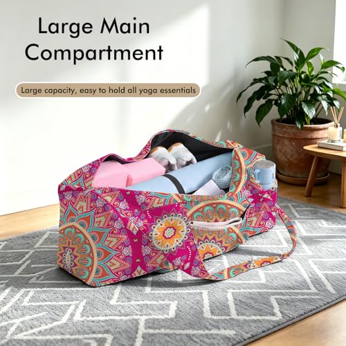Yoga Mat Bag Large Yoga Bag and Carrier with Strap Zipper and Pockets Fits All Your Stuff Yoga Tote Pilates Bags for Women Fit Most Size Mats - color: Pink