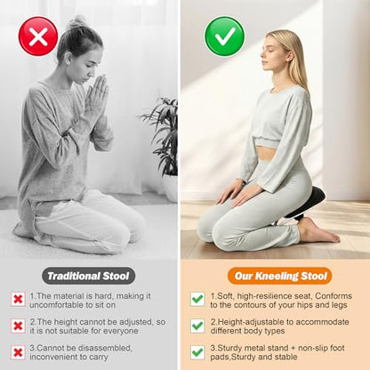 Adjustable Meditation Bench Kneeling Stool for Yoga & Prayer | Meditation Portable Folding Seiza Chair 3 Level Ergonomic Sturdy metal frame with cushioned support with Non-Slip Cushion