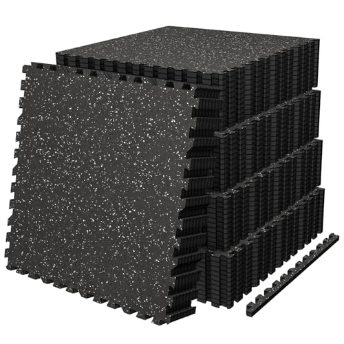AIRHOP 0.56in Thick 192 Sq Ft Exercise Equipment Mats, 48 Tiles Upgraded Rubber Top with High Density EVA Foam, Large Interlocking Puzzle Gym Flooring for Home Gym, Heavy Weight Workout, 24 x 24in - color: Black/White, size: 192 Sq Ft (48 Tiles)
