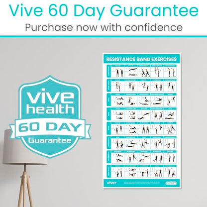 Vive Resistance Band Workout Poster (40 Illustrations) Laminated Bodyweight Hitt Exercise Chart for Abs, Glute, Back, Legs - Stretch Routine for Home Gym, Garage, for Men, Women - Cable Trainings | Hitt Exercise Chart for Abs, Glute, Back, Legs - Stretch