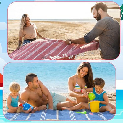Peryiter 8 Pcs Oversized Cotton Turkish Beach Towels with Storage Bags – Stripe, Quick Dry, Sand-Free, Lightweight 39×71 Inch Towels for Pool, Beach, Yoga, Camping, Spa
