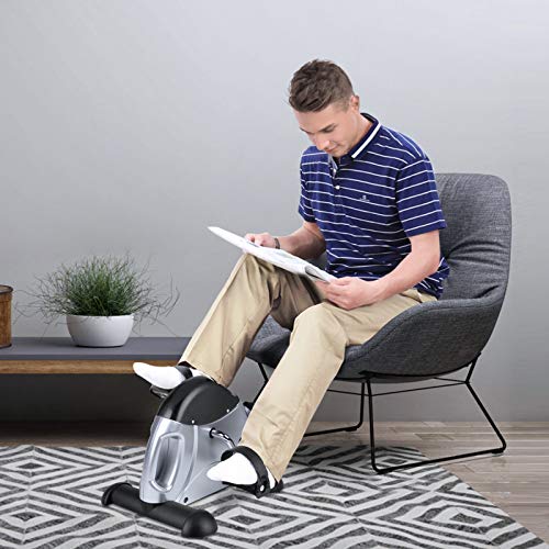 Mini Exercise Bike, himaly Under Desk Bike Pedal Exerciser Portable Foot Cycle Arm & Leg Peddler Machine with LCD Screen Displays - color: Silver and Black