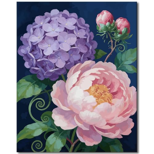 TUMOVO Paint by Numbers Kit for Adults Pink and Purple Flower Bouquet Art | Beautiful Blooming Floral Canvas Kit with Acrylic Paints and Brushes, DIY Gift, Mindful Art Activity & Wall Decor, 16x20 Inch - color: Flowers