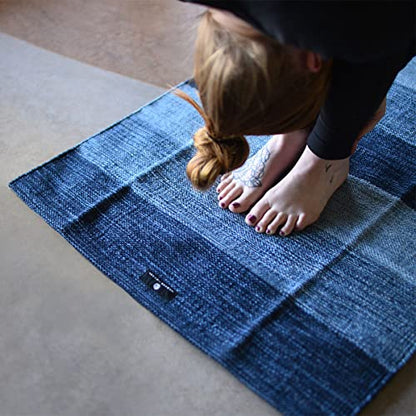 Hugger Mugger Cotton Yoga Rug - Absorbent, Grippy Tight Weave, Ashtanga and Hot Yoga Rug, Helps with Slippery Hands and Feet - color: Indigo Dreams