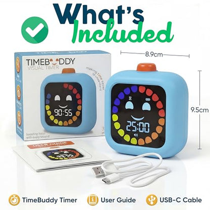 Digital Visual Timer for Kids - Calmer Routines & Transitions | Silent, Rechargeable, 99-Min Clock, Alarm, Countdown & Count-up; For Classroom, Home & Therapy - Builds Focus & Independence - color: Blue