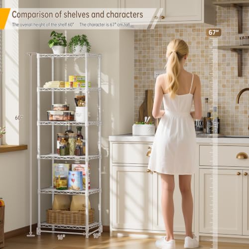 Golpart 6Tier Adjustable Storage Shelves Metal Wire Shelving Standing Shelf - color: White, size: 6-tier-10"Dx16"Wx63"H