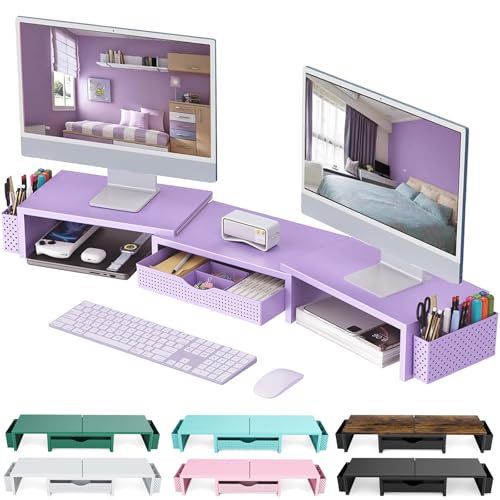gianotter Dual Monitor Stand Riser With Drawer and 2 Pen Holders - color: Purple