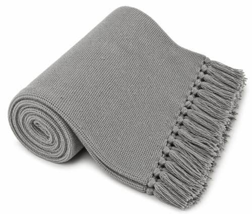 Kakaos Solid Color Cotton Yoga Blankets with Matching Tassels (Gray) - color: Gray