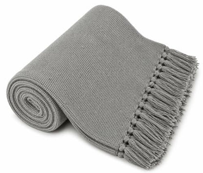 Kakaos Solid Color Cotton Yoga Blankets with Matching Tassels (Gray) - color: Gray