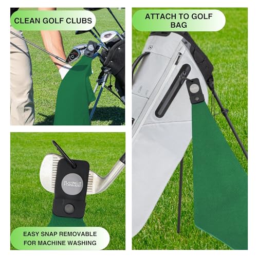 Magnetic Golf Towels for Golf Bags with Clip & Ultra Strong Magnet - Waffle Weave Microfiber Towel for Secure Hold on Bags & Carts - Ideal Club Cleaner & Accessories - Green - color: Green