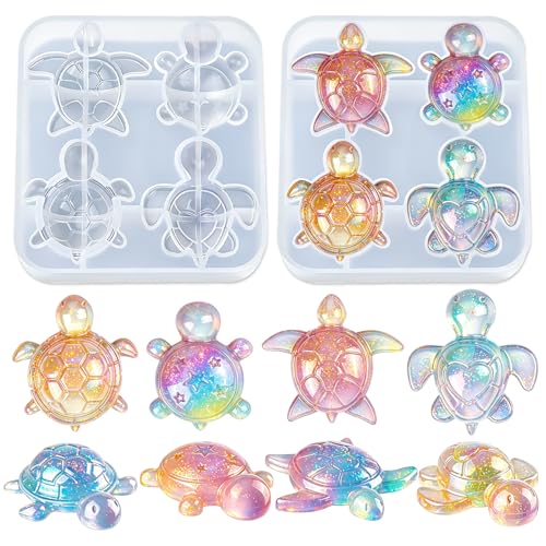 2 Pcs Mini Cute Turtle Figurines Silicone Mold | Micro Dollhouse Animal Epoxy Casting Mold Realistic Shapes for DIY Resin Art Fairy Garden Miniatures Landscape Crafts Decor - color: 2 Pcs Turtle White