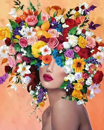 ldazao Paint By Numbers Kit for Adults Flower Color Adult Paint By Number Kits Paint and Sip Kit Canvas Oil Painting Kit Girl Crafts for Women Gift Flameless 16x20 Inch Flameless - color: sznvren