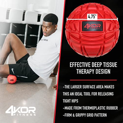 4KOR Massage Balls for Trigger Point Therapy - Myofascial Release Ball - Muscle Relief for Back, Neck, Shoulder, Foot Pain - Fitness Massage Balls for Mobility - Deep Tissue Release Ball - style: 4.75in Grippy Roller Ball