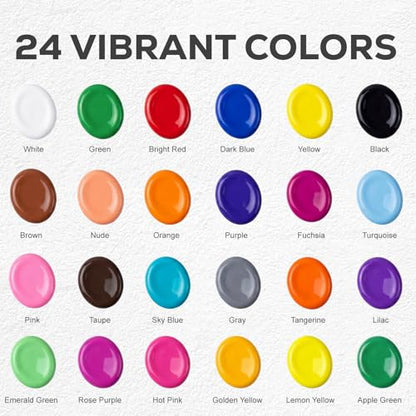 Acrylic Paint Set, 24 Colors, 4 oz/120ml Bottles | Rich Pigments, Water Proof, For Artists, Beginners and Kids, Canvas Rocks Wood Ceramic Fabric - color: 120ml 24 Colors