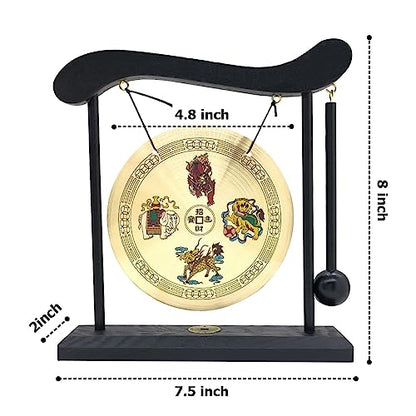 Hooshing Brass Gong Desktop Zen Art Feng Shui Decor, Four Divine Beasts - style: Four Divine Beasts