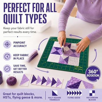 The Quilted Bear Rotating Cutting Mat 18" x 18" - Square 360° Rotating Self Healing Mat with Innovative Locking Mechanism for Quilting & Sewing Your Choice of Colours Available! (Green) | Square Mat, 360° Rotation, Locking Mechanism, 5-Layer Surface, Non-