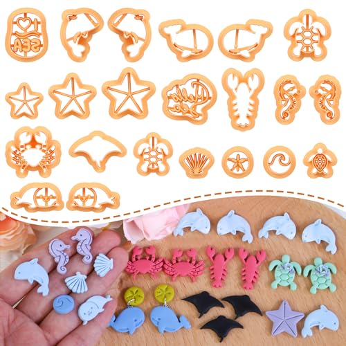 Puocaon Ocean Animal Clay Cutters - 22 Pcs Clay Cutters for Polymer Clay Jewelry, Dolphin Starfish Polymer Clay Earring Cutters, Turtle Seashell Clay Cutters for Earrings, Lobster Clay Cutters