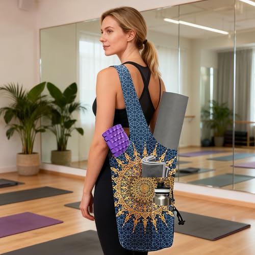 Yoga Bag for Women, Large Yoga Mat Bag Tote Carrier with Wet Dry Pocket | Water Bottle Holder & Adjustable Strap, Fits 1/2" Thick Yoga Mat for Gym, Pilates, Travel, Work - color: YOGA-12