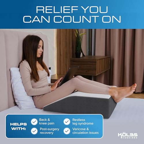 Kolbs Leg Elevation Pillow for After Surgery | Flat Top Bed Wedge Bolster Pillow for Legs | Foot, Knee, Ankle Elevation Post Surgery (Flat Top 7" Height) - size: Flat Top 7" Height - Grey