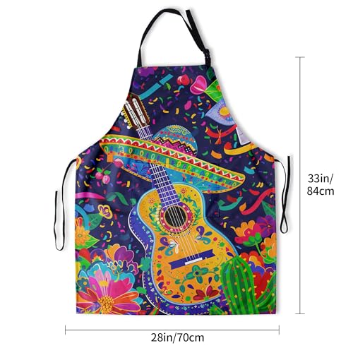 Artist Painting Apron with 2 Pockets Painters Art Aprons Gifts for Women Men - color: Mexican Guitar Art