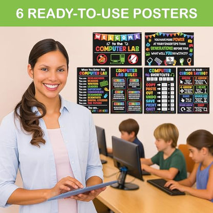 Lalunia 6 Pcs Computer Science Classroom Poster (11x16) - Computer Lab Posters, Teachers Supplies PC Shortcuts, Stem Technology Education Chart, PC Keyboard Wall Art For Kids, Back To School Gifts - color: Computer Lab