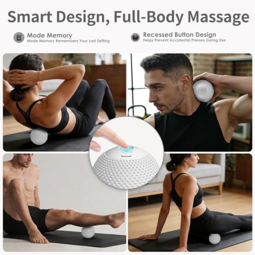 Heating Vibrating Massage Ball with 7 Modes & Memory Function | Electric Massage Ball with Recessed Button Design for Myofascial Release, Deep Tissue & Trigger Point Therapy (Gray) - color: Gray