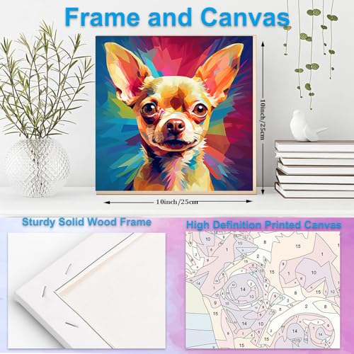 Artunion Framed Paint by Numbers Kit for Adults Beginners & Kids Ages 8-12,Chihuahua Paint by Number with Frame,Dog Animal Paint by Numbers Kit on Canvas 10 * 10 Inch - color: ZXT-378-F