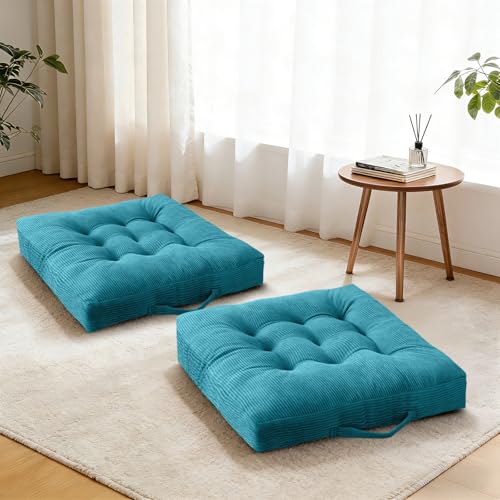Turquoise 2 Pack Corduroy Floor Sitting Cushions with Handles - color: Turquoise