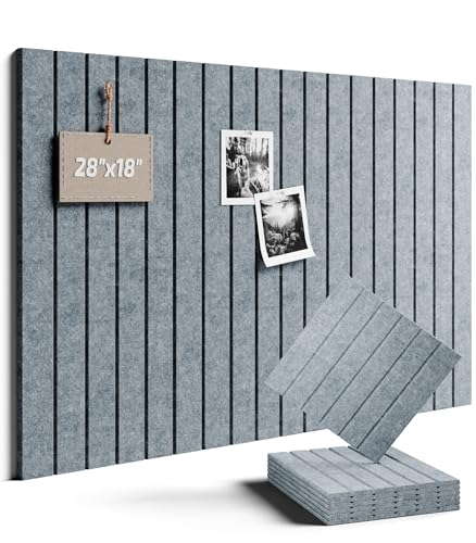 28" x 18" Felt Bulletin Board Tiles, Fine Stripe, Blue Gray | 6-Pack Cork Board Alternative, 30 Adhesive Tabs, Push Pin Board, Wall Decor, Office, Home, Classroom, Dorm - color: Blue Gray, size: Fine-Stripe