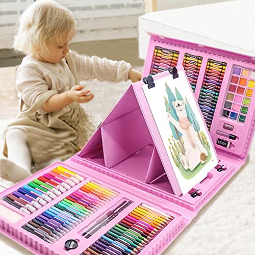 DLUCKY 208 PCS Art Supplies Drawing Art Kit Adults for Kids Art Set,Pink | with Double Sided Trifold Easel, Oil Pastels, Crayons, Colored Pencils, Watercolor Pens Gift for Girls Boys Artist - color: Pink