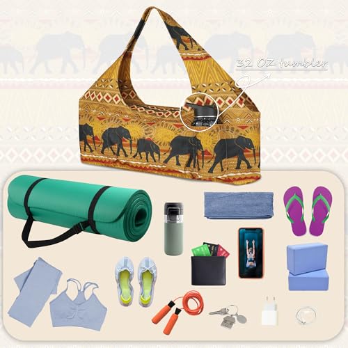 Large Yoga Mat Bag Yoga Bags and Carriers Fits All You Stuff Yoga Tote Bag with Yoga Mat Strap, Elastic Pockets and Zipper Pockets - color: Ginger black