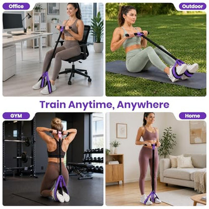 Rojvvec Pedal Resistance Bands with Handle 55LBS, Fitness&Workout Equipment | Upgraded TPR Tube and Soft Foam Fabric Foot Pedal, Exercise Bands Set, Sit Up Equipment for Stretching Training for Home Gym - color: Purple-Black