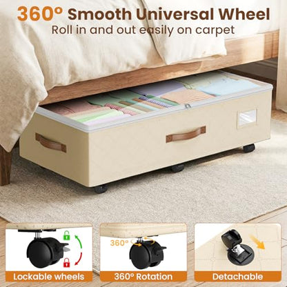 Budding Joy 80L 2 Pack Adjustable Under Bed Storage with Wheels, Beige - color: Beige