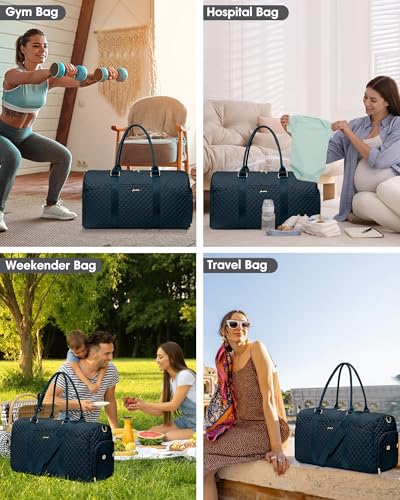 Women Weekender Travel Duffle Bag: Travel Duffel Overnight Bags with Shoe Compartment Large Carry on Tote with Toiletry Bag Weekend Traveling Yoga Gym Hospital Bag for Women with Wet Pocket - color: 07-Peacock Blue, size: Large