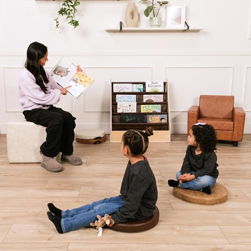 Factory Direct Partners Rustic Kid 15 inch Round Floor Cushions with Handles, Distressed Faux Leather, Flexible Seating for Home, Playroom, Montessori, Daycare, Classroom (4-Piece), 12223-DA - style: Round