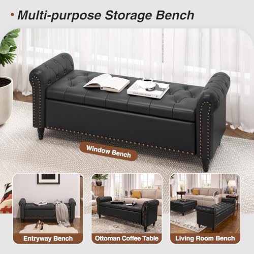 FiveWillowise 65" Bedroom Bench, End of Bed Bench with Storage, Black - color: Black, size: 65-inch