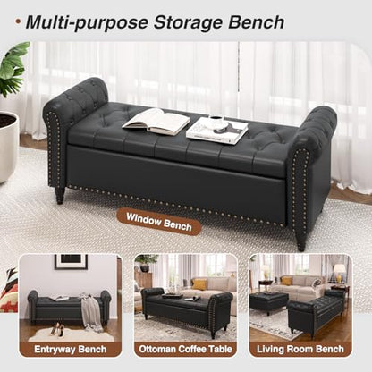 FiveWillowise 65" Bedroom Bench, End of Bed Bench with Storage, Black - color: Black, size: 65-inch