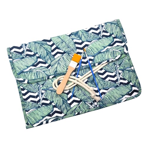 Funny live Paint Brush Holder Art Supplies, Artist Brush Holder & Storage Organizer Roll-Up Case Bag, Protect Acrylic Oil Watercolor Paintbrushes (Green Leaf 20 Slot Pockets) - color: Green Leaf 20 Slot Pockets