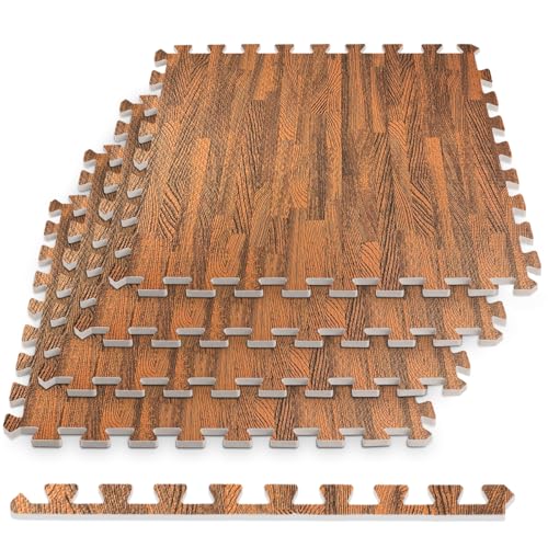 HomeCube USA 3/8 Inch Thick Interlocking Wood Grain Foam Floor Tiles for Home, Office, Workout Equipment Space, Commercial Areas, Anti-Fatigue Flooring Padding 24x24 in., Dark Oak, 16 SQ Ft - 4 Tiles - color: Dark Oak, size: 16 Sq Ft (4 Tiles)
