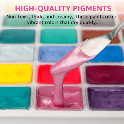 HIMI Gouache Paint Set 56 Colors 30ml/1oz Metallic Fluorescent Non-Toxic | 56 Colors inc Metallic & Fluorescent; Non-toxic ASTM D-4236 EN71; Jelly cup gouache set; Thick creamy opaque pigments