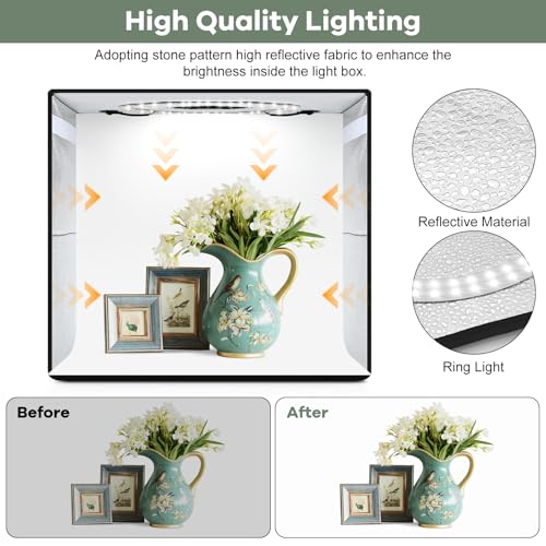 Lightdow 16"x16"x12" Photo Studio Light Box Photography with 120 LEDs (CRI>95), 6 Backdrops - Portable/Dimmable/Versatile Folding Shooting Tents for Toys/Jewelry/Watches/Cosmetics Photography - size: 16"x16"x12"