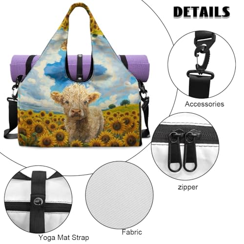 Yoga Mat Bag for Men Women Canvas Yoga Mat Carrier Take In Out Mat Easily for Beach Swim Bags Pool Sports Gym - color: Highland Cattle yellow