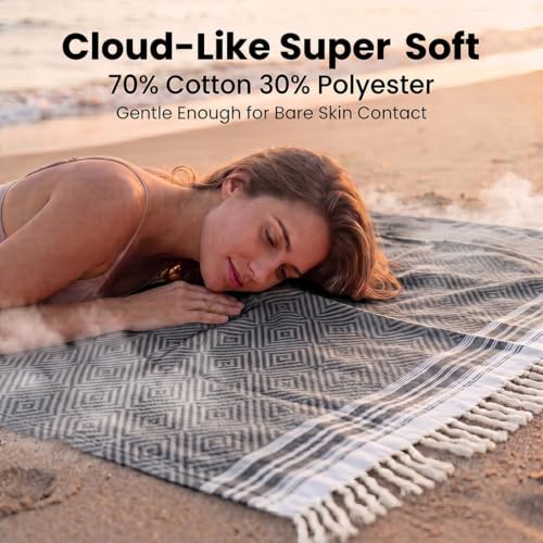 Yongoes Turkish Beach Towel Blanket Oversized 82x88 Black Boho - color: Black, size: Extra Large 82"x88"（208x224cm）