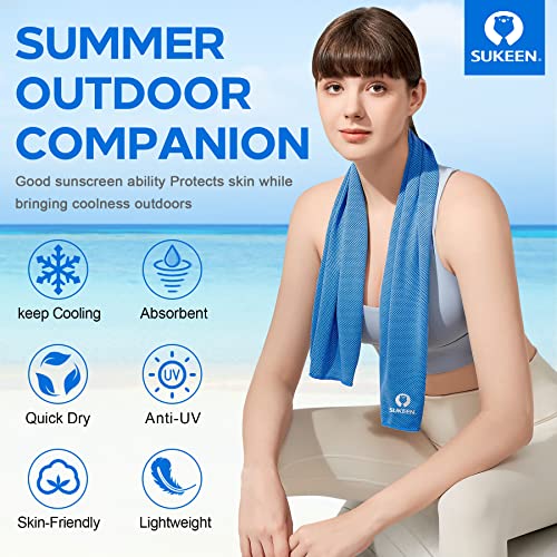 Sukeen 4 Pack Cooling Towels (40"x 12"), Cooling Neck Wraps, Soft Ice Towel | Lightweight,Absorb moisture,Long Last,Mesh Breathable for Sports,Outdoors,Yoga,Tennis,Golf,Running,Gym,Camping,Campus,Travel - color: Dark Blue/Grey/Green/Blue