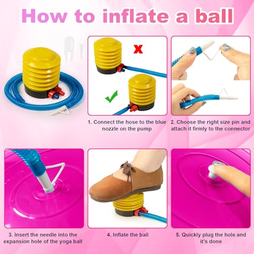 Jexine 6 Pcs Yoga Ball Exercise Ball - color: Pink, size: 25.59 Inch