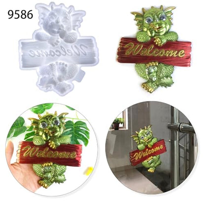 3D Dragon Wall Decor Silicone Molds Set, Welcome Sign and Baby Dragon Resin Casting Molds, DIY Home Decoration
