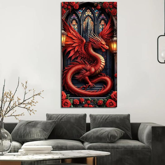 KUFWKEY Fantasy Dragon Diamond Art Kits for Adults,Gothic Stained Rose Diamond Painting Kits,Full Round Diamond Mosiac Kits,DIY Handicrafts,Gem Art and Crafts,Large Size 16x28inch - color: AM804