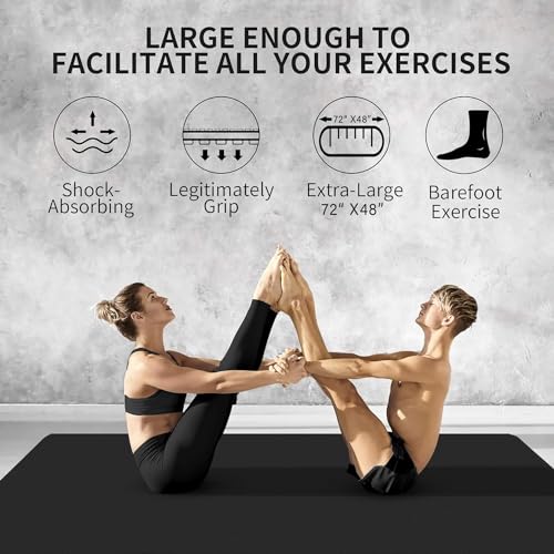 CAMBIVO Extra Long Wide Yoga Mat, Thick PVC Workout Mat | For tall and plus-size, cushioned PVC with non-slip bottom, for home gym pilates barefoot and bodyweight training - size: 72" x 48" x 8mm