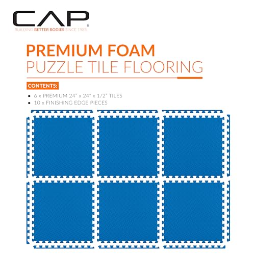 CAP Puzzle Exercise Mats | 1/2” Thick EVA Interlocking Foam Tiles for Home Gym Flooring | Multiple Options - color: Diamond - Blue, style: 6 Tiles (24 SQ FT)